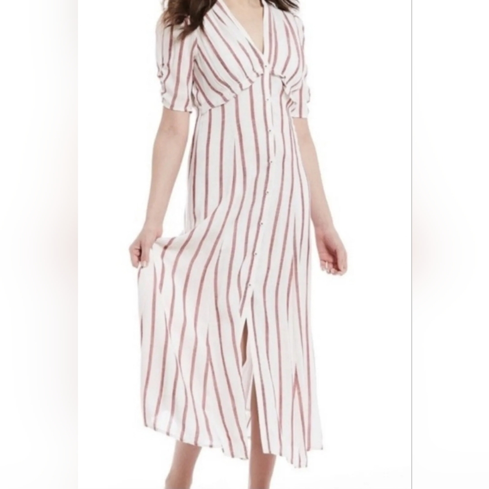 Chelsea & Violet Womens S Boho Maxi Summer Chic Dress Button Up White Red Stripe
